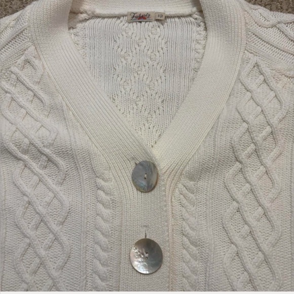 Faherty Cropped Cream Cable-Knit Cuddle Cardigan Sweater Size S - Picture 6 of 7